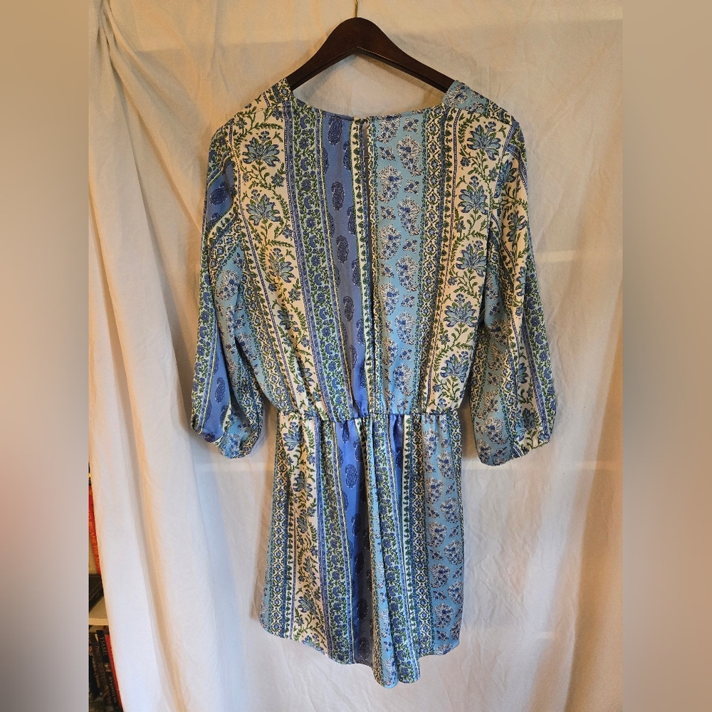 Zara Blue Paisley Patchwork Romper Size Large - image 4